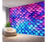 Papel Pintado Azul Violeta - Papel Pintado Panorámico 300 x 210 cm, Dibujos Animados Escamas De Dragón Degradadas Gigante Foto Mural Decoración Del Hogar Para Sala dormitorio comedor oficina