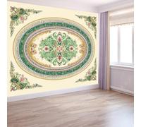Papel Pintado Beige 350 X 256 Cm Retro Art Papel Tapiz Fotográfico Para Sala Cuarto Oficina Salón Tv Fondo Pared Decora, Elegante Lujoso Floral No Tejido Decorativos Murales