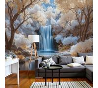 Papel Pintado Beige Cascada De Bosque De Lujo 350X256Cm Efectos 3D Papel Tapiz Fotográfico Paisaje De Ensueño Póster Fotomurales Decoración Pared Para Dormitorio Salón Decorativos Murales
