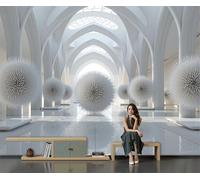 Papel Pintado Blanco - Papel Pintado Panorámico 250x175cm, Ilusión visual Corredor de esferas con púas Mural Decoración Del Hogar Para Sala dormitorio comedor oficina