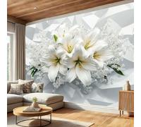 Papel Pintado Blanco - Papel Pintado Panorámico 450x315cm, Flores geométricas en 3D Hojas de lirio Mural Decoración Del Hogar Para Sala dormitorio comedor oficina