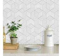 Papel pintado blanco y plateado para despegar y pegar, papel de contacto blanco de 17.7 x 393 pulgadas, papel tapiz de rayas plateadas, autoadhesivo, extraíble, patrón geométrico, papel pintado