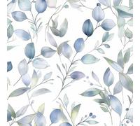 Papel pintado bohemio de hojas azules y verdes, papel pintado mate extraíble botánico suave, papel de contacto mate, papel tapiz autoadhesivo vintage neutro para dormitorio, armario, decoración del