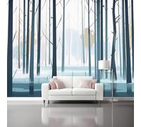 Papel Pintado Bosque Minimalistaazul Árboles Aguas Poco Profundas 3D Panorámico No Tejido - Fotomurales Decorativos Para Salón Dormitorio Y Oficina - Diseño Moderno Pared Del Hogar