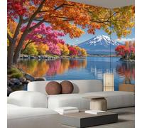 Papel Pintado Bosque Otoñal Lago Salón Dormitorio Fotomurales Pared Paisaje Monte Fuji Decorativos 3D Murales Fotográfico Papel Tapiz Moderno Azul Cielo Decoración De Paredes, 250X175Cm
