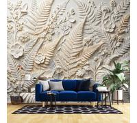 Papel Pintado Botánico De Helecho De 80X56 Pulgadas Relieve 3D De Yeso Mural Floral De Hojas De Helecho Color Crema Blanco Y Beige Murales De Pared De Plantas Naturales Decoración Del Hogar Con Pl