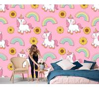 Papel Pintado Caballo Blanco Dibujos Animados Fotomurales Estilo Cuento Hadas Ensueño Pegatinas Hogar Colorete En Polvo Arte Pared Decorativos Pared para Dormitorio Salón Pasillo Fondo TV, 250x175cm