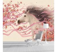 Papel Pintado Caballo Blanco Romántico Pared 3D Papel Tapiz - Fauna Murales Tapiz Fotomural para Sala Cuarto Oficina Salón Tv Fondo Pared Dormitorio Decoración 400x280cm, Crema