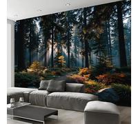 Papel Pintado Camino Forestal Retro - Papel Pintado Panorámico 300X210Cm, Verde Oscuro Luz Del Sol Paisaje Vegetal Foto Mural Decoración Del Hogar Para Sala Dormitorio Comedor Oficina De Paredes