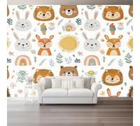 Papel Pintado Caricatura Retrato De Animal Arcoírismarrón Gris 3D Panorámico No Tejido - Fotomurales Decorativos Para Salón, Dormitorio Y Oficina - Diseño Moderno Pared Del Hogar
