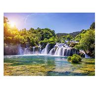 Papel Pintado Cascada Paisaje Verde Naturaleza Bosque Agua - Incluye Pegamento - Fotomurales Pared Tejido No Tejido Decorativos Murales Fotográfico XXL Moderno Decoración de Paredes (416x254 cm)