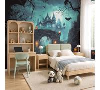 Papel Pintado Castillo, citrouille, chauve-souris,Fotomural XXL Halloween gótico sombrío,Papel Pintado No Tejido No Autoadhesivo, Decoración de Pared para Salón Dormitorio, Cola No Incluida,368x254cm