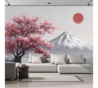Papel Pintado Cerezos Flor Monte Fuji Paisaje 300An×210Al cm Efectos 3D Papel Tapiz, Japonés Pintoresco Fotográfico Tejido No Tejido XL Póster Fotomurales Pared Para Dormitorio Salón Murales