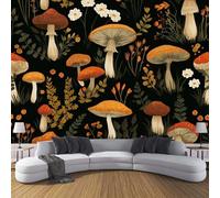 Papel Pintado Champiñones Hojas De Seda, 150×105 Cm, Plantas Retro, Fondo Pantalla Personalizable, Negro Adecuado Para Sala Estar, Dormitorio, Pared Oficina
