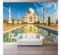 Papel Pintado Cielo Arquitectura India Superficie Del Agua Azul Crema - Fotomurales Pared Tejido No Tejido Decorativos Murales Fotográfico Moderno Decoración de Paredes, 300 x 210 cm