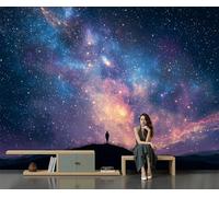 Papel Pintado Cielo Estrellado Vía Láctea, Fotomurales Pared Tejido Fantasía Surrealismo, Azul Oscuro Papel Tapiz Sala Póster Fotomurales, para Dormitorio Comedor Murales 200 x 140 cm
