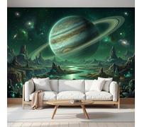 Papel Pintado Ciencia Ficción Paisaje Pared 3D Papel Tapiz - Alienígena Cañón Planeta Murales Tapiz Fotomural para Sala Cuarto Oficina Salón Tv Fondo Pared Dormitorio Decoración, Verde Fluorescente