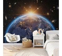 Papel Pintado Ciencia Ficción Universo Pared 3D Papel Tapiz - Galaxia Espiral Tierra Murales Tapiz Fotomural para Sala Cuarto Oficina Salón Tv Fondo Pared Dormitorio Decoración, Amarillo Dorado Azul