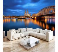 Papel Pintado Ciudad Arquitectura Azul Oscuro 300 X 210 Cm, Mural Puente Cochepapel Pintado Adhesivo Impermeable Vinilopara Muebles Sala De Estar Dormitorio Baño - Moderno Decoración De Paredes