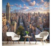 Papel Pintado Ciudad Arquitectura Efecto 3D Paisaje Nueva York Horizonte Salón Dormitorio - Fotomurales Pared Tela de Seda Decorativos Murales Fotográfico de Paredes (200Anx140Al cm)