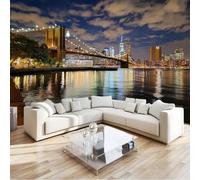 Papel Pintado Ciudad Arquitectura Multicolor 200 X 140 Cm, Mural Orilla Del Puente Vista Nocturnapapel Pintado Adhesivo Impermeable Vinilopara Muebles Dormitorio - Moderno Decoración De Paredes