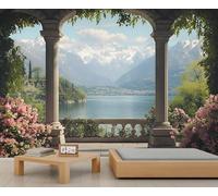 Papel pintado clásico de pabellón con columnas y arcos, paisaje natural, gigante, para el hogar, sala de estar, comedor, decoración de pared (no autoadhesivo)