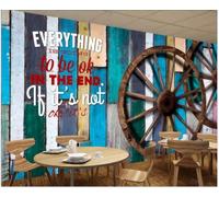 Papel Pintado Color Retro Tablero De Madera Rueda Graffiti Música Bar Té De La Tarde Tienda De Hamburguesas Fondo Pared Restaurante Occidental Papel Pintado Café Mural,3D,200x140cm