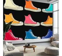 Papel pintado colorido con zapatillas de deporte, murales de pared de dibujos animados, 500 x 280 cm (ancho x alto) papel pintado para sala de estar, dormitorio, habitación infantil, pasillo