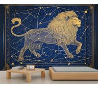 Papel pintado con diseño de león dorado y cielo estrellado, mapa de constelaciones, zodiaco Leo, para niños, símbolo de astrología, mural de pared vintage para dormitorio de niñas, sala de estar, 450