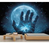 Papel pintado con diseño de luna, papel pintado de mano para niña, cielo estrellado oscuro, para sala de estar, dormitorio, sofá, fondo de TV, póster grande, 350 x 256 cm