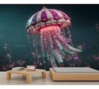 Papel pintado con diseño de medusas, diseño de fantasía de vida marina para habitación de niños, color rosa, morado, degradado, murales para paredes de dormitorio, sala de estar, póster de 390 x 260