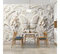 Papel Pintado con Efecto 3D De 100X70Cm con Diseño Floral De Mariposas Mural Fotográfico No Tejido Impresión Artística De Lujo En Relieve para Decoración De Pared De Sala De Estar Y Dormitorio