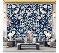 Papel pintado con patrón panorámico Flores De William Morris Mural de papel pintado no tejido para decoración de dormitorio y sala de estar 350 x 256 cm, Azul Oscuro