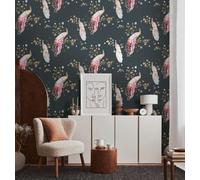 Papel Pintado Con Pavo Real Patrón Brillo & Estructura - Negro, Oro, Colorido