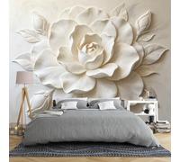 Papel Pintado Con Relieve 3D De Flor De Camelia Para Dormitorio 100 × 70 Cm Color Blanco Crema Floral No Tejido Mural De Pared Gran Lujo Arte De Pared Botánico Para Sala De Estar Decoración Del H
