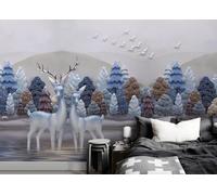 Papel pintado con relieve de alce, árboles y pájaros, mural de pared para salón, dormitorio y cafetería, 3D, 250 x 175 cm