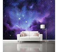 Papel pintado Constelaciones del cielo estrellado pintado no tejido 300 x 210 cm con diferentes Paredes en Baño, Sala de Estar, Dormitorio,Cocina Cian púrpura
