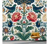 Papel Pintado Creativo DIY William Morris Flores Bosque Pájaros, 350 x 256 cm Murales Decorativos Pared Papel Pintado, Verde Mural Fotográfico para Estudio TV Salón Dormitorio Sofá