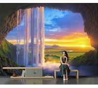 Papel Pintado Cuevas Y Cascadas Atardecer En Islandia 400 × 280 Cm Fotomurales Pared Seda Decorativos Murales Fotográfico De Paredes Salón Dormitorio Habitación Amarillo