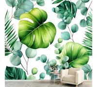 Papel pintado de 250 x 175 cm, decoración del hogar y mural de plantas tropicales, papel pintado fotográfico de hoja de eucalipto de Monstera, murales de pared para dormitorio de niños, sala de estar