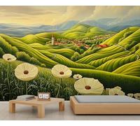 Papel pintado de amapolas con paisaje natural verde para sala de estar, murales de pared de campo de amapolas para decoración de dormitorio, póster de habitación de niños, 100 x 70 cm