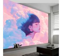 Papel pintado de anime Girl Dreamy Clouds para sala de estar, arte mural de pared rosa para decoración de dormitorio, póster no tejido, impresión artística de vellón, papel pintado fotográfico 3D, 200