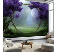 Papel pintado de arco sagrado de bosque brumoso de fantasía para sala de estar, arte mural de pared verde oscuro para decoración de dormitorio, póster - Papel pintado fotográfico de forro polar de