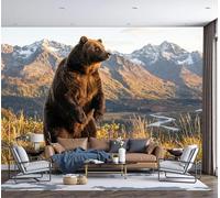 Papel Pintado de Área Silvestre Snow Mountain, 450x315cm Papel de Pared de Fondo Grande Oso Pardo Alaska Murales Papel Tapiz Decoración De Pared para Salón Dormitorio Pasillo, Amarillo Parduzco