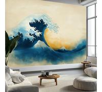 Papel pintado de arte oriental tradicional, mural, abstracto, envejecido, olas del océano, 250 x 175 cm, papel pintado extraíble no tejido, arte oriental tradicional, decoración de pared, póster