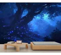 Papel pintado de bosque encantado con vista nocturna de árbol para habitación de niñas, para sala de estar, dormitorio, póster mural, 490 x 350 cm