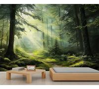 Papel pintado de bosque, mural grande de pino, mural de paisaje para dormitorio, mural de pared de bosque, 390 x 260 cm (no se pela y pega)