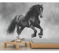 Papel pintado de caballo salvaje corriendo para dormitorio, papel pintado de animales en blanco y negro para decoración de sala de estar, póster de habitación de niños, 232 x 158 cm