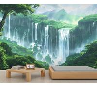 Papel pintado de cascada verde del país de las maravillas para la sala de estar, paisaje de la naturaleza, paisaje de la naturaleza, bosque y montaña, para dormitorio, 100 x 70 cm