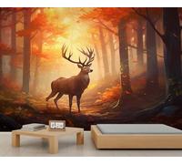 Papel pintado de ciervo, mural de pared de bosque, papel pintado de ciervos de dibujos animados para casa de campo, sala de estar, dormitorio, sofá, decoración de fondo de TV, 400 x 280 cm